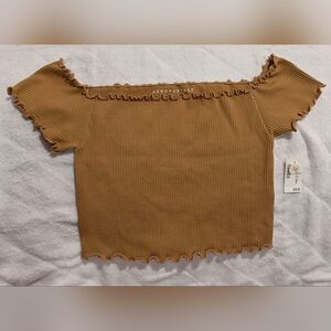 NWT Aeropostale Brown Ribbed Ruffled Crop Top